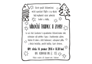 Pozvánka na vánoční tradice a zvyky  v 18:30 hodin