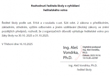 Ředitelské volno: 30.-31.10.2025